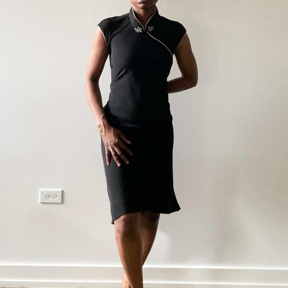 Vintage black dress with white